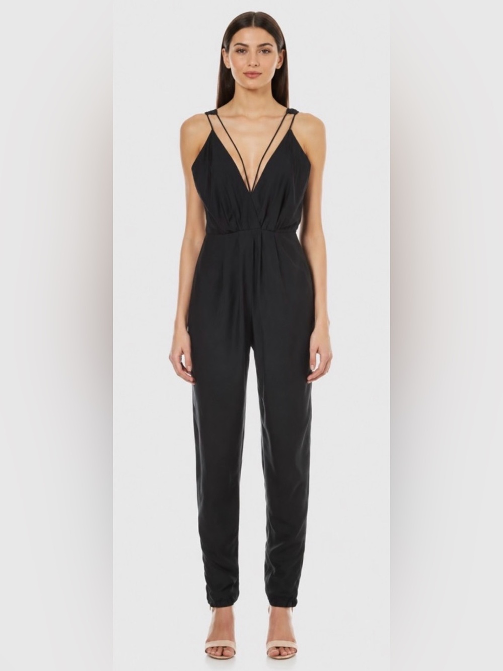 C/MEO Collective Black Deep V-neck Open Back Jumpsuit Size M Cocktail Date Night